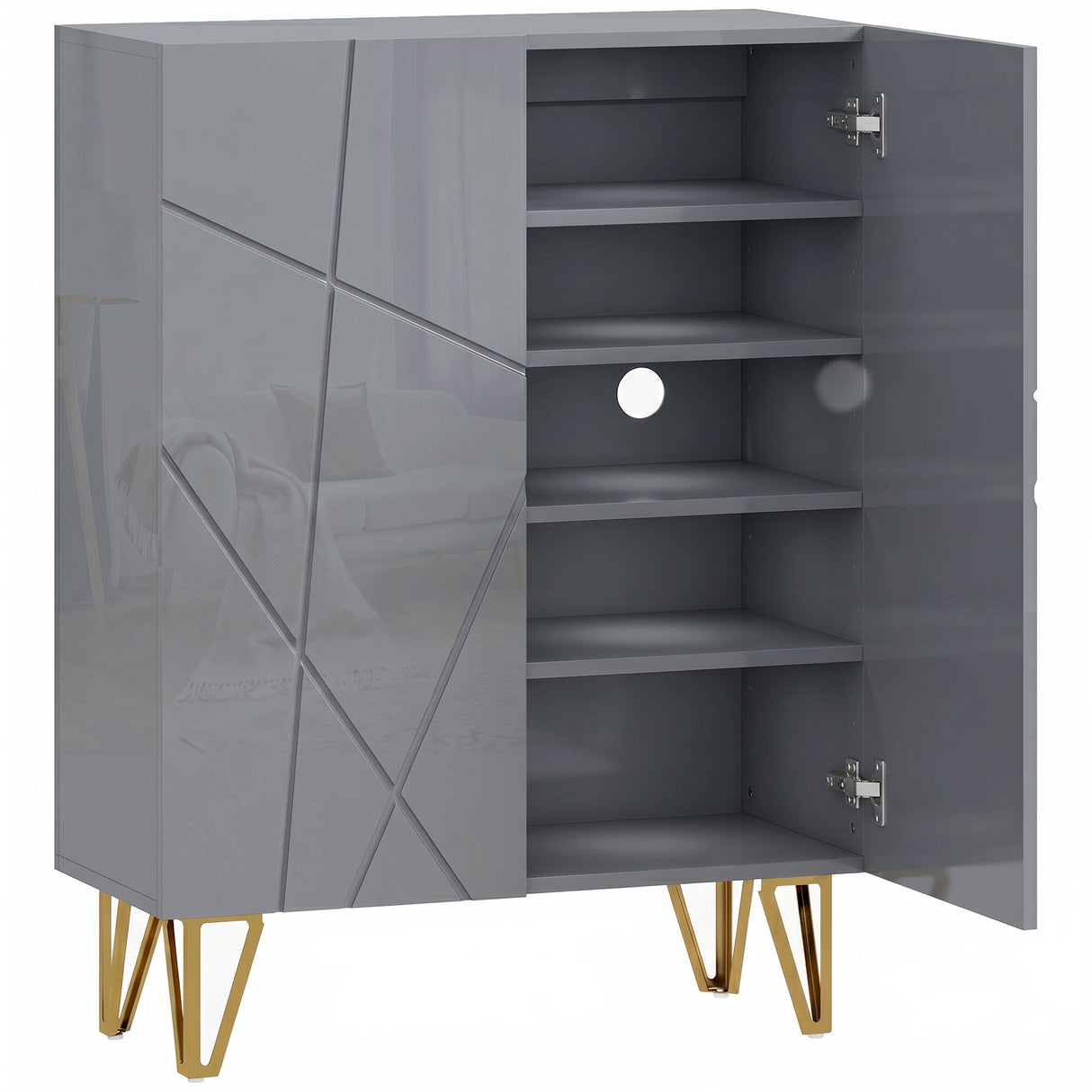 High Gloss Shoe Storage Cabinet 72cm Wide With 2 Doors - Velmora