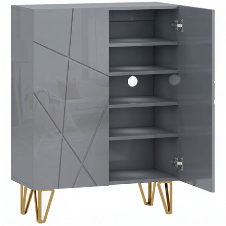 High Gloss Shoe Storage Cabinet 72cm Wide With 2 Doors - Velmora
