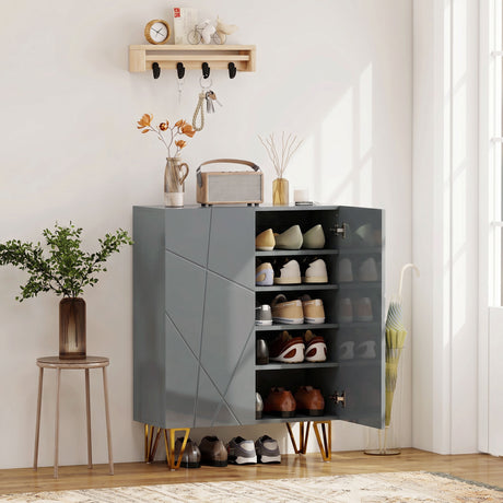 High Gloss Shoe Storage Cabinet 72cm Wide With 2 Doors - Velmora