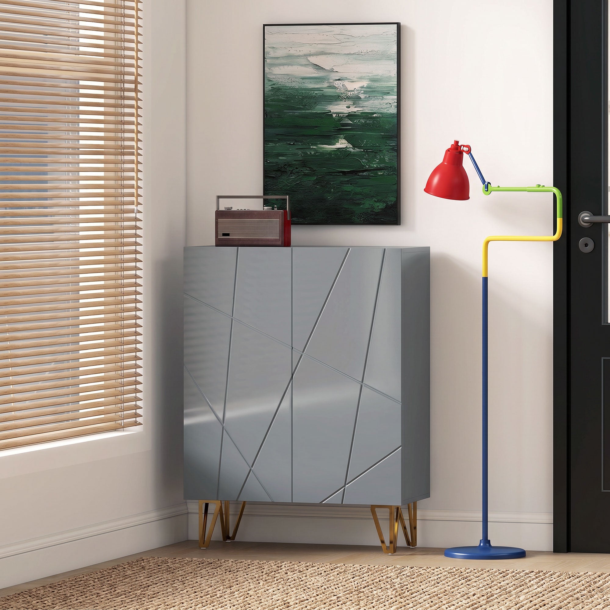 High Gloss Shoe Storage Cabinet 72cm Wide With 2 Doors - Velmora