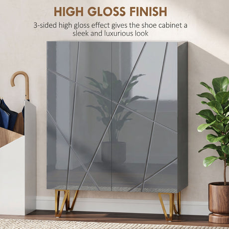 High Gloss Shoe Storage Cabinet 72cm Wide With 2 Doors - Velmora