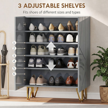 High Gloss Shoe Storage Cabinet 72cm Wide With 2 Doors - Velmora