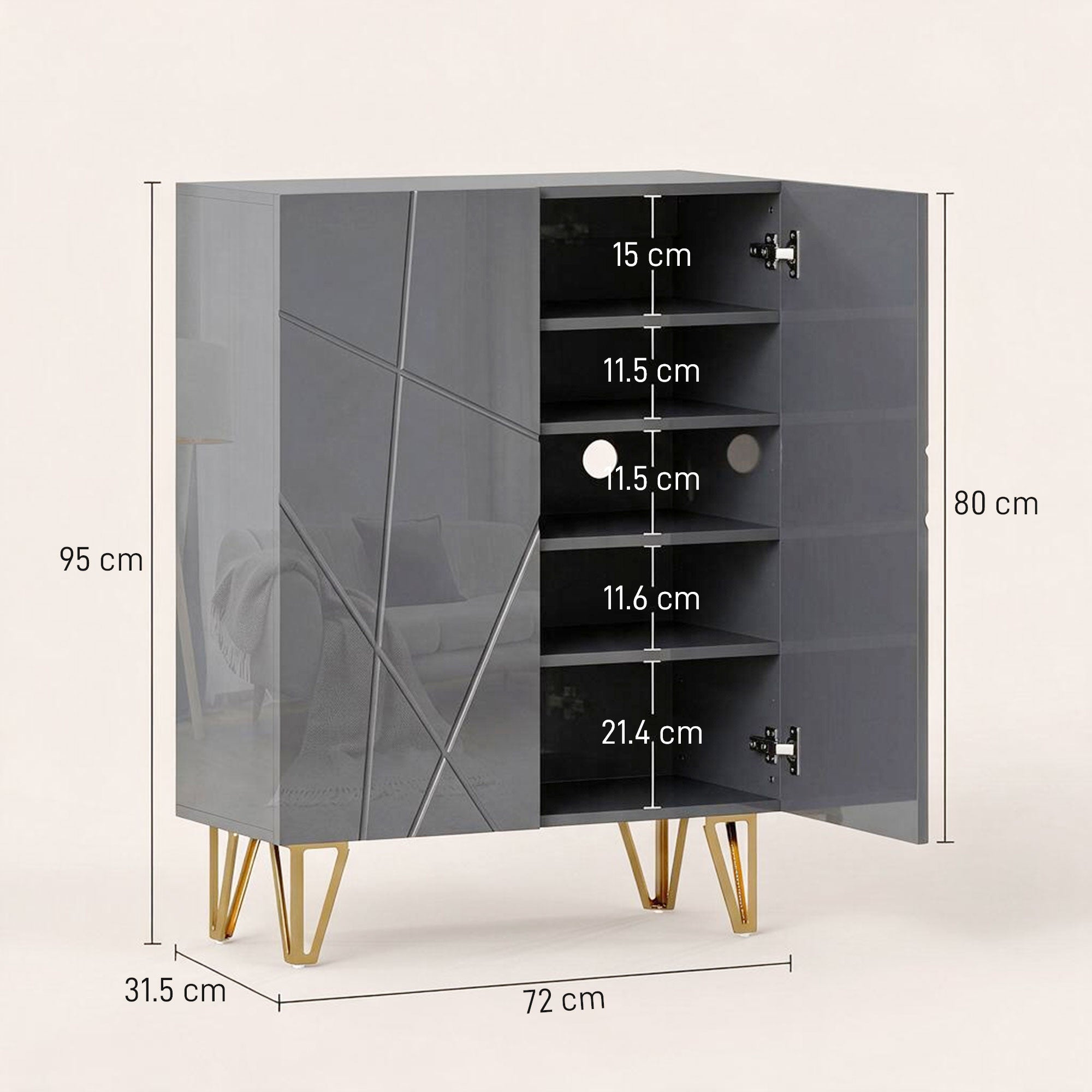 High Gloss Shoe Storage Cabinet 72cm Wide With 2 Doors - Velmora