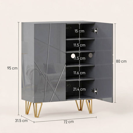 High Gloss Shoe Storage Cabinet 72cm Wide With 2 Doors - Velmora
