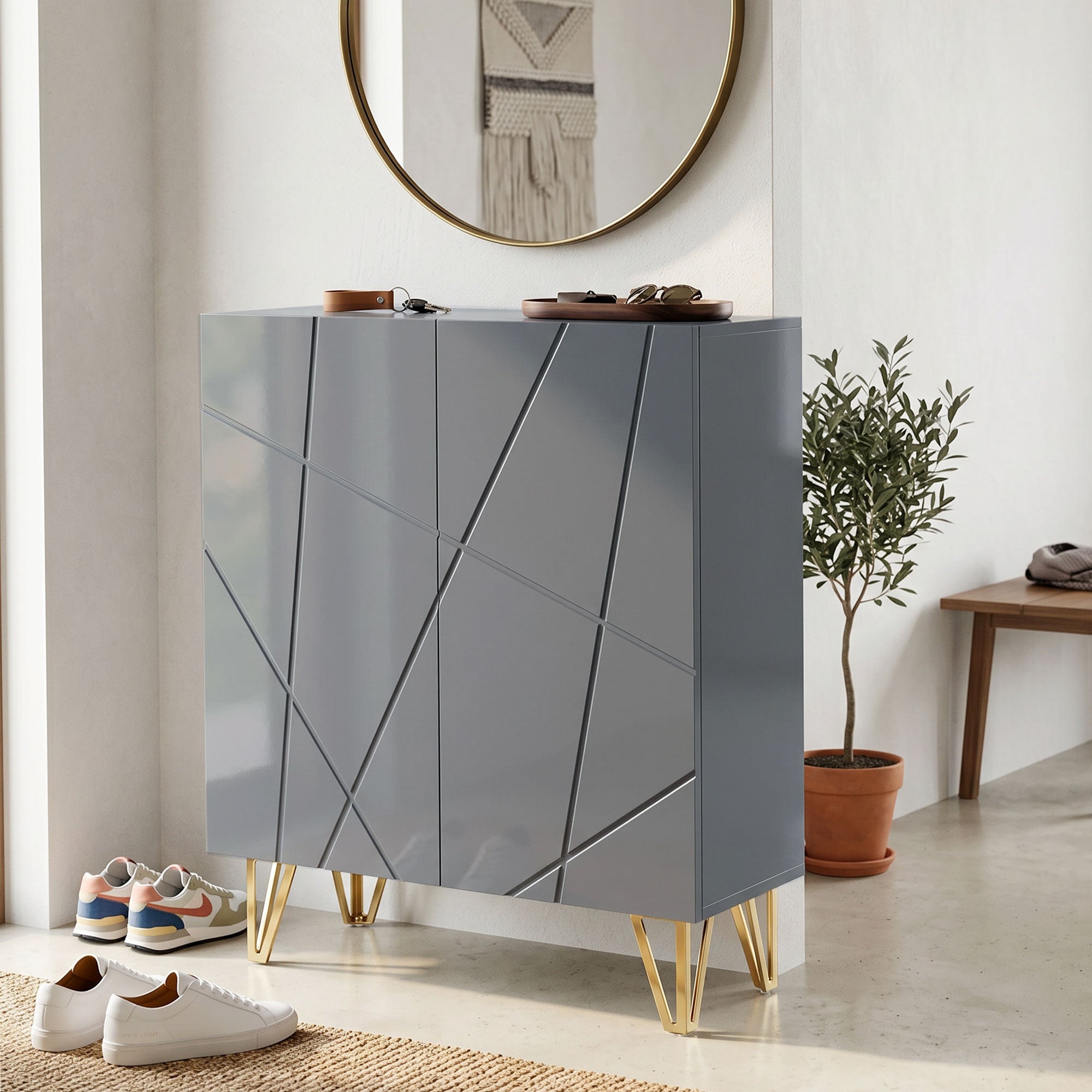 High Gloss Shoe Storage Cabinet 72cm Wide With 2 Doors - Velmora