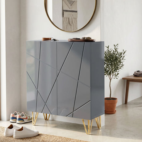 High Gloss Shoe Storage Cabinet 72cm Wide With 2 Doors - Velmora
