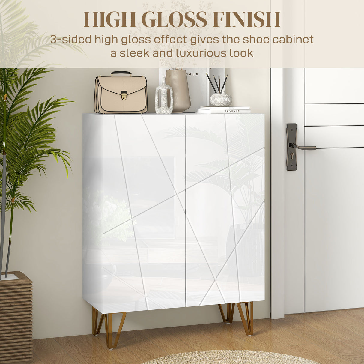 High Gloss Shoe Storage Cabinet 72cm Wide With 2 Doors - Velmora