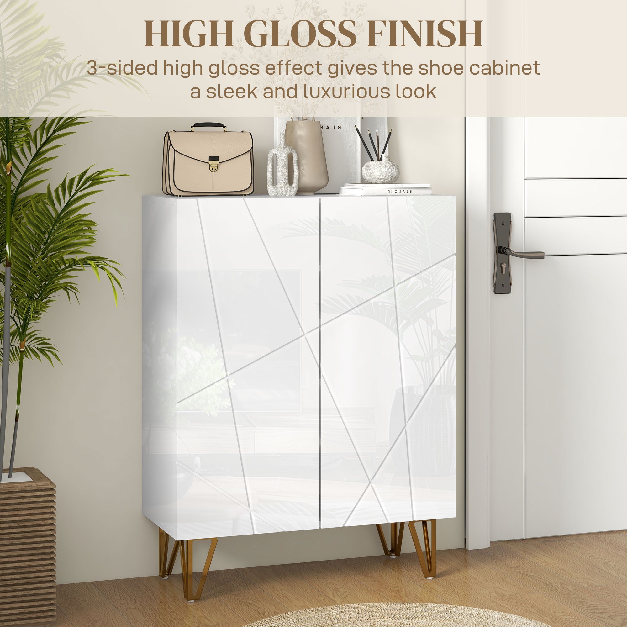 High Gloss Shoe Storage Cabinet 72cm Wide With 2 Doors - Velmora