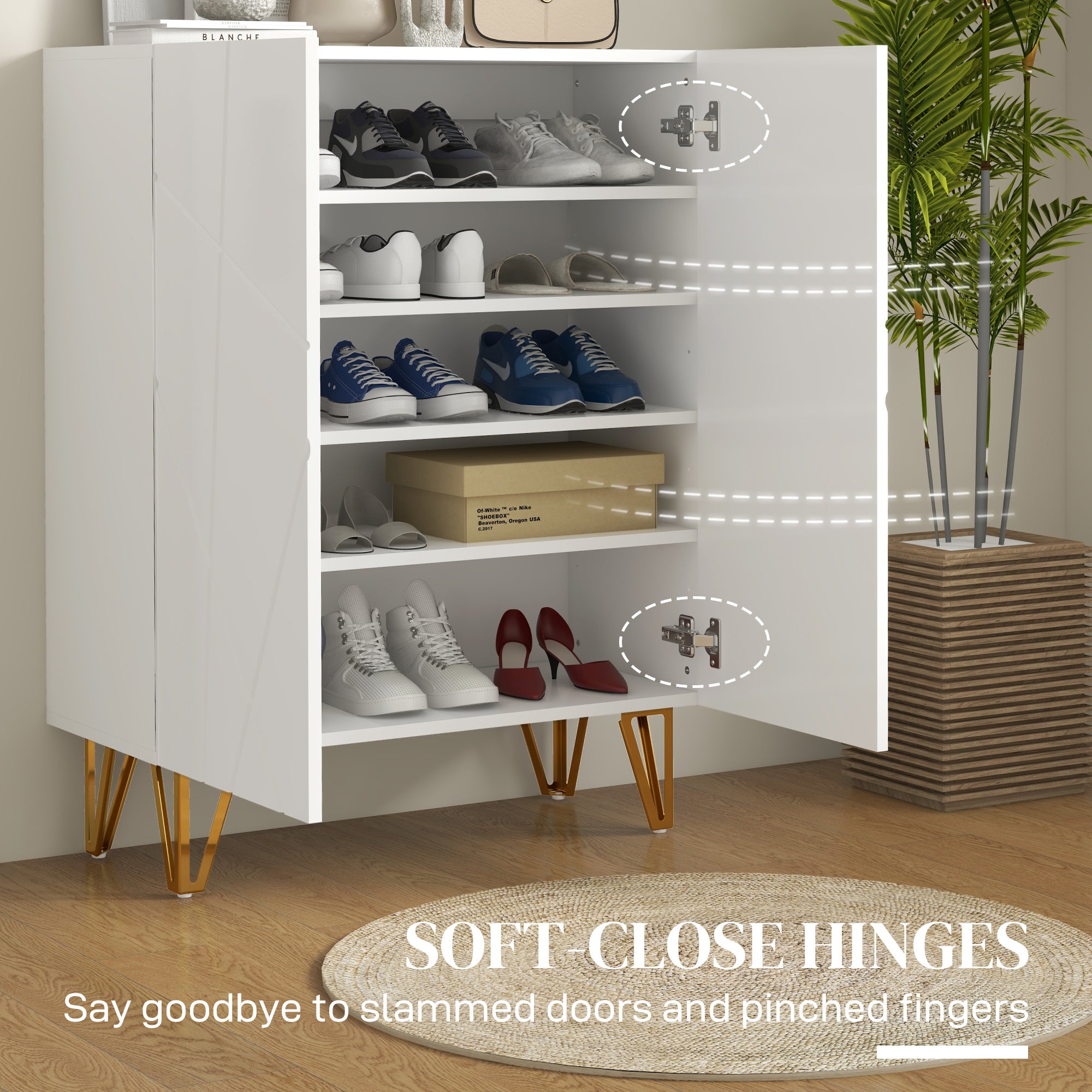 High Gloss Shoe Storage Cabinet 72cm Wide With 2 Doors - Velmora