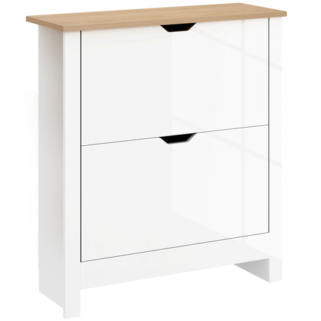 High Gloss Shoe Storage Cabinet 72cm Wide With 2 Flip Doors - Velmora