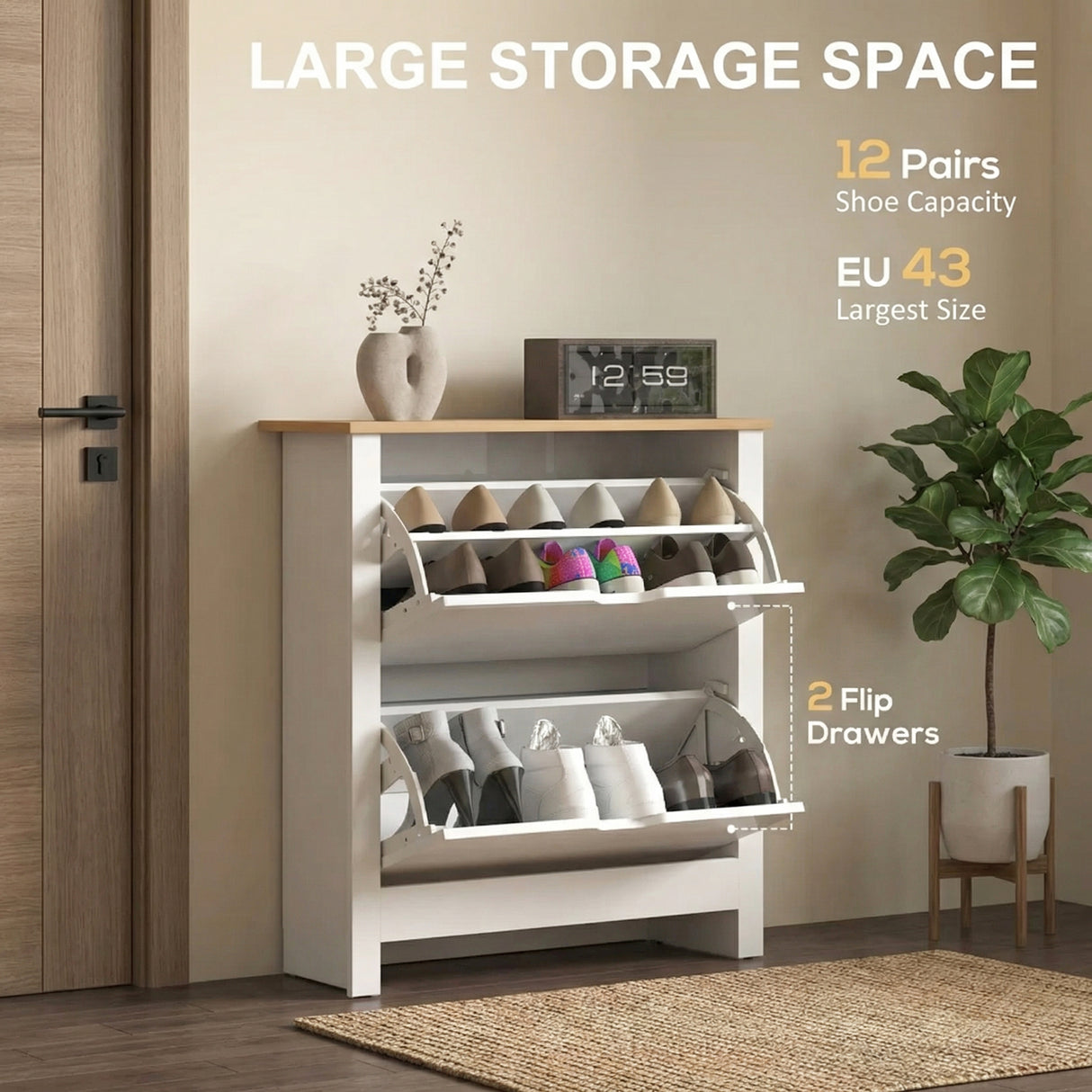 High Gloss Shoe Storage Cabinet 72cm Wide With 2 Flip Doors - Velmora