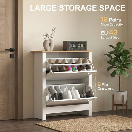 High Gloss Shoe Storage Cabinet 72cm Wide With 2 Flip Doors - Velmora