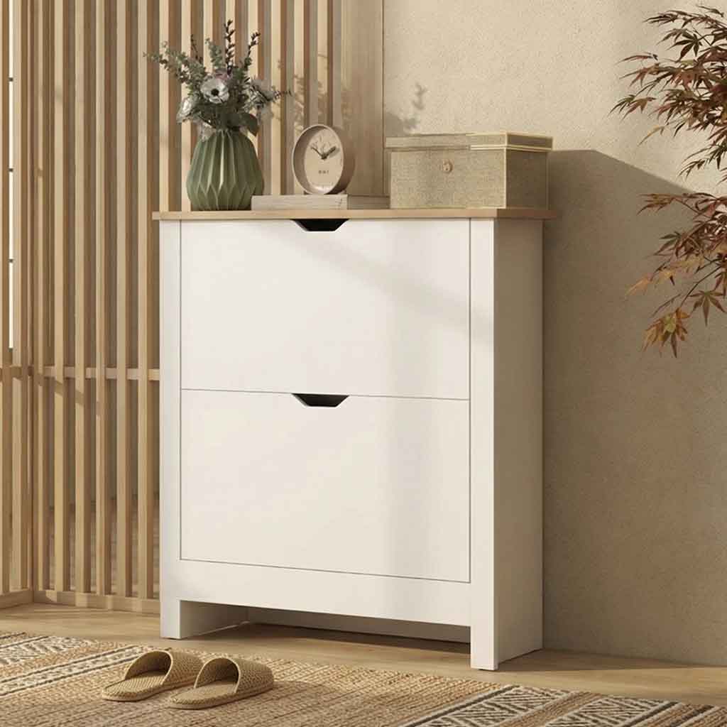 High Gloss Shoe Storage Cabinet 72cm Wide With 2 Flip Doors - Velmora