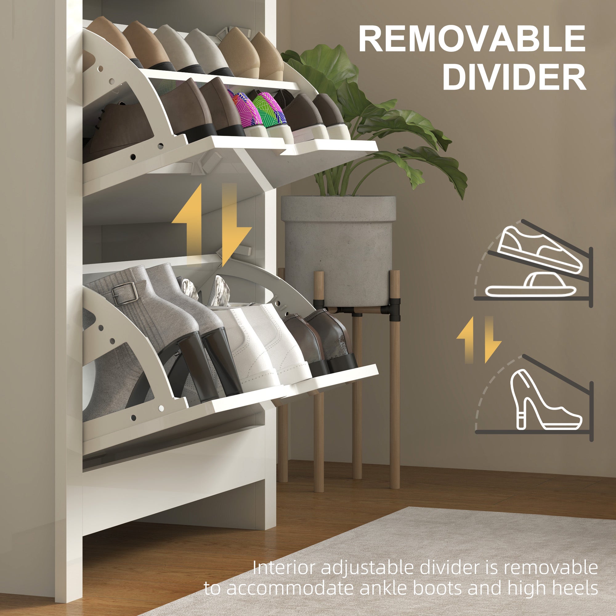 High Gloss Shoe Storage Cabinet 72cm Wide With 3 Doors - Velmora