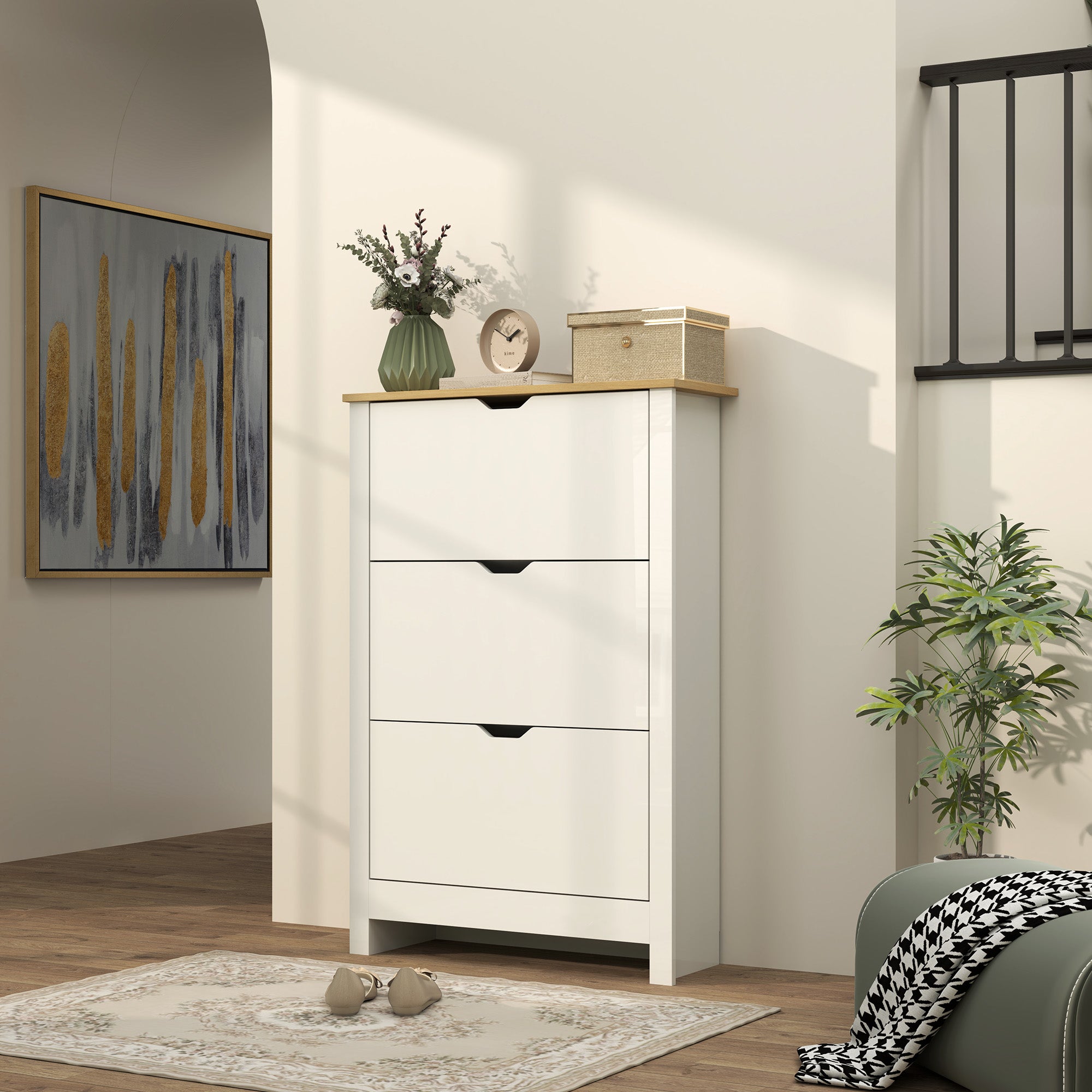 High Gloss Shoe Storage Cabinet 72cm Wide With 3 Doors - Velmora