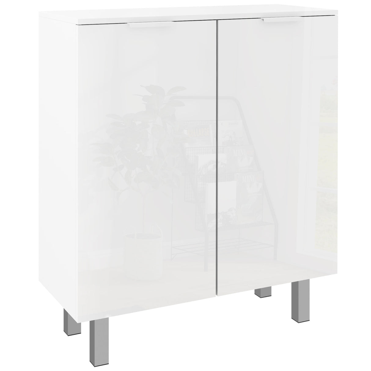 High Gloss Shoe Storage Cabinet 76cm Wide With 2 Doors - Velmora
