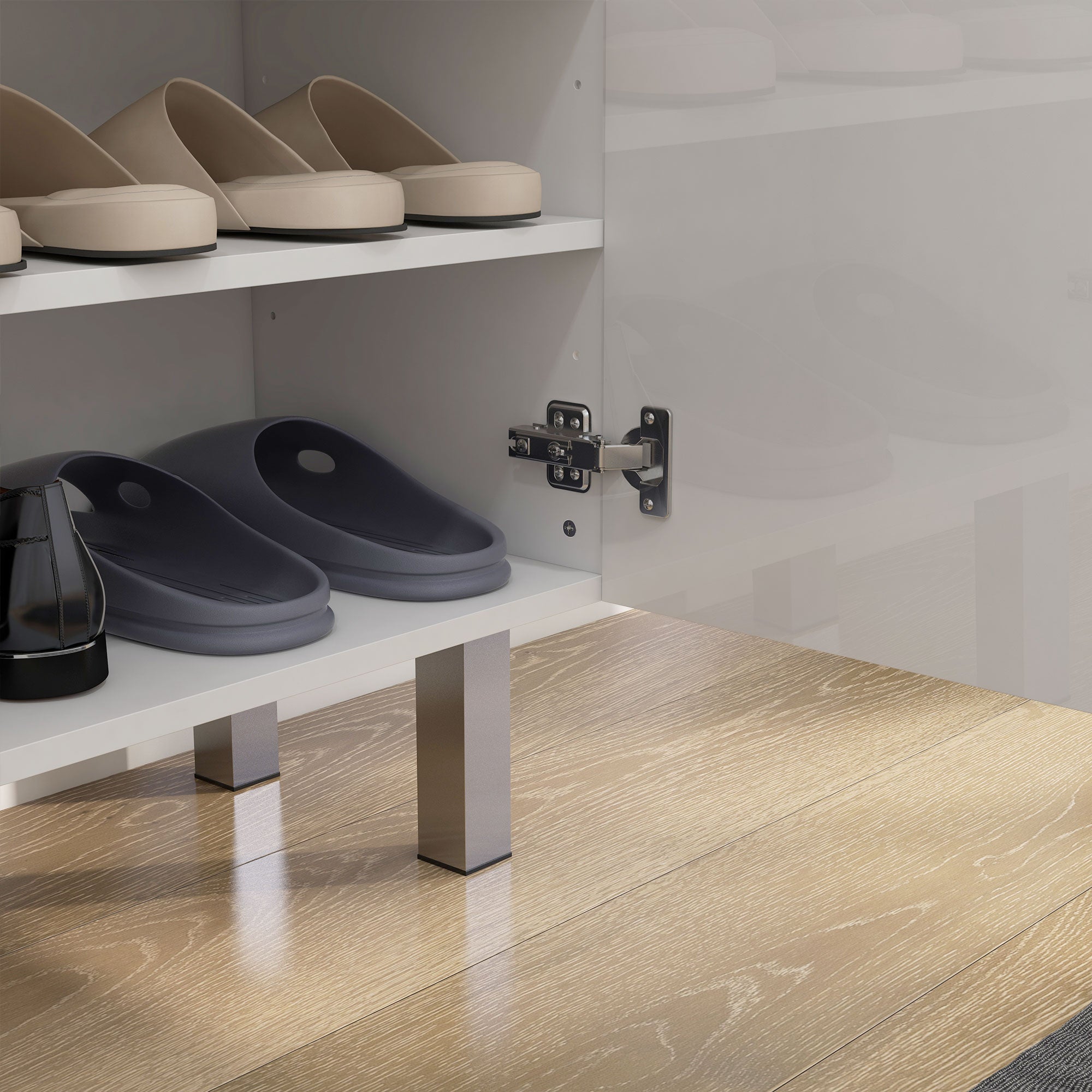 High Gloss Shoe Storage Cabinet 76cm Wide With 2 Doors - Velmora