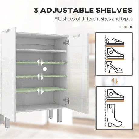 High Gloss Shoe Storage Cabinet 76cm Wide With 2 Doors - Velmora