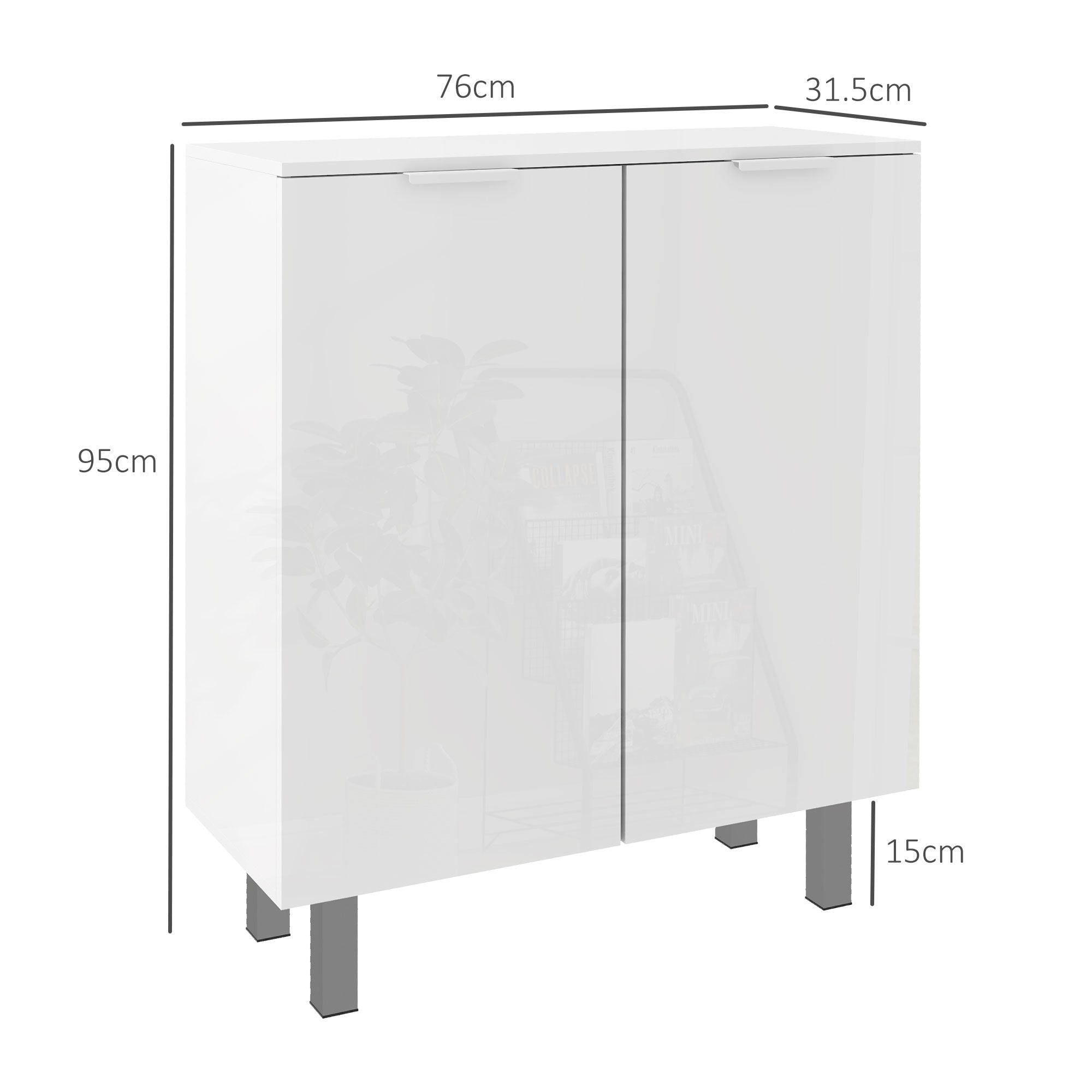 High Gloss Shoe Storage Cabinet 76cm Wide With 2 Doors - Velmora