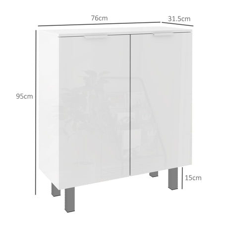 High Gloss Shoe Storage Cabinet 76cm Wide With 2 Doors - Velmora
