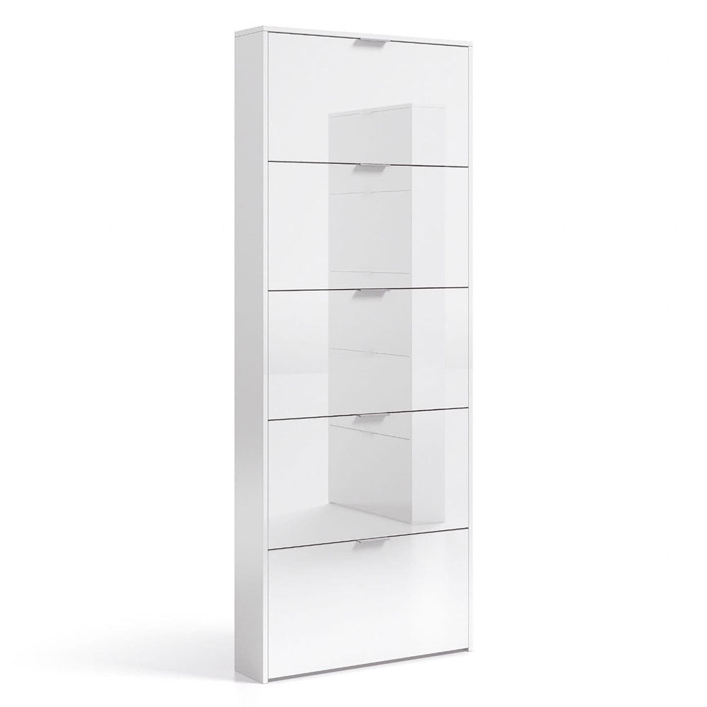High Gloss Shoe Storage Cabinet With 5 Flap Doors - Zapata
