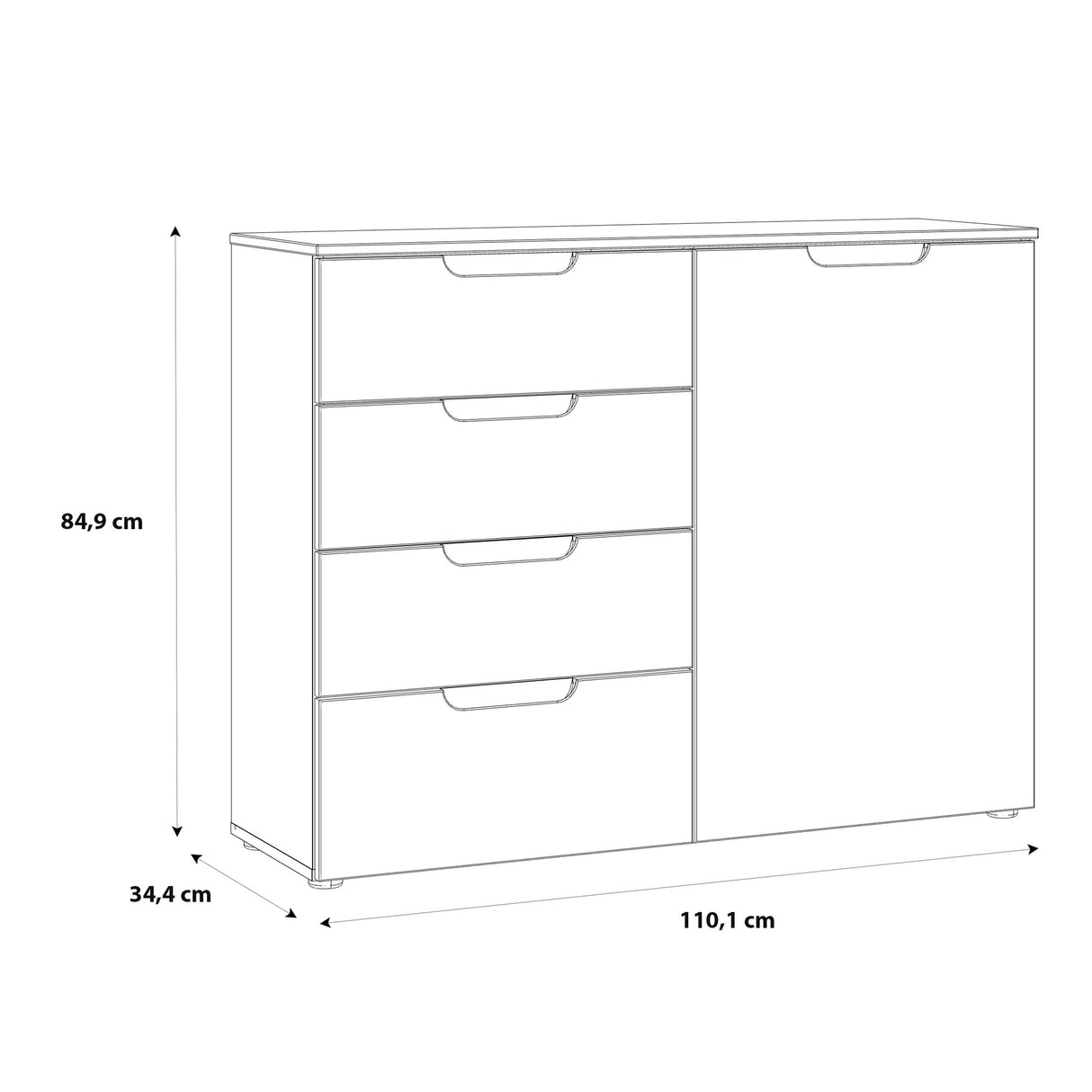 High Gloss Sideboard With 1 Door And 4 Drawers - Sienna