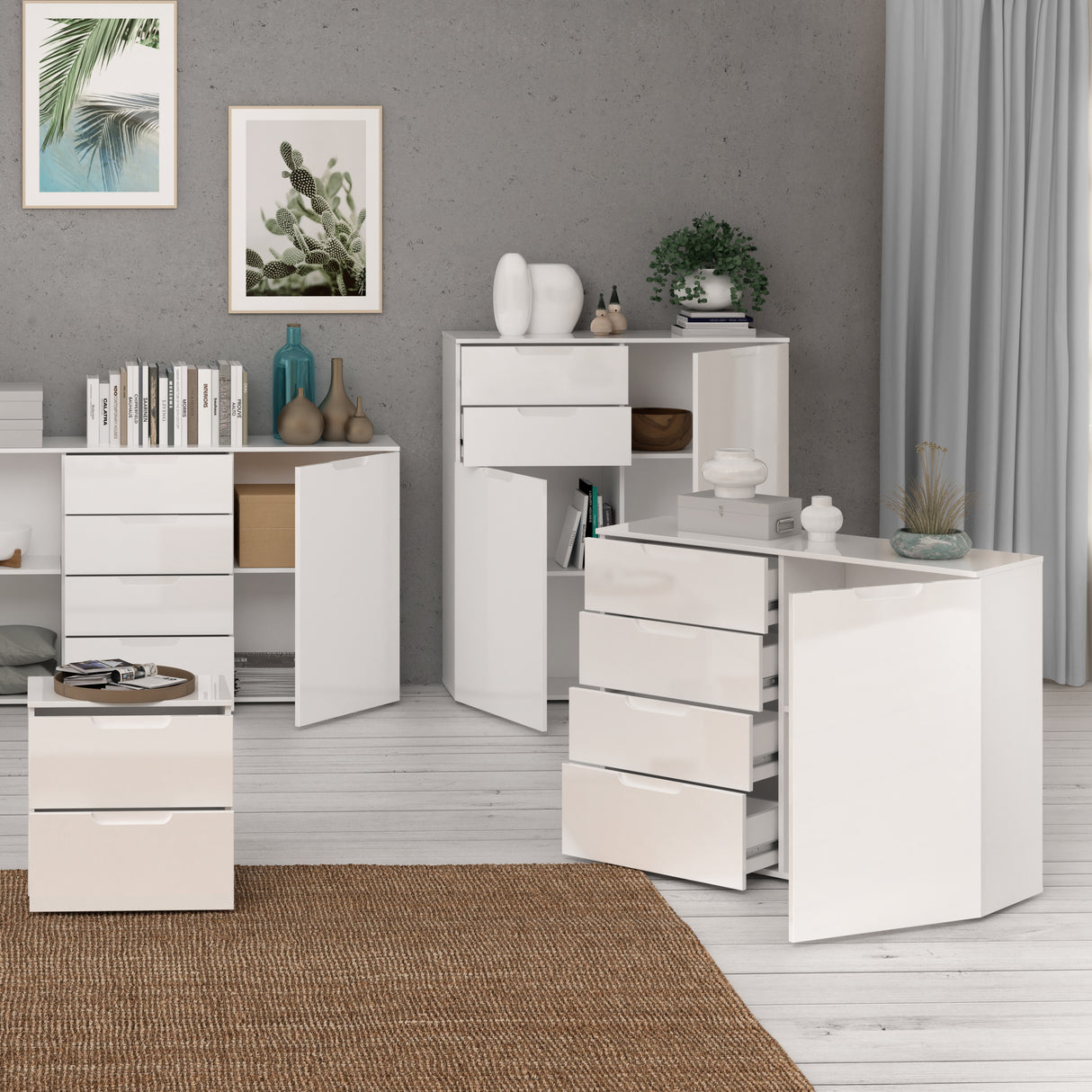 High Gloss Sideboard With 1 Door And 4 Drawers - Sienna