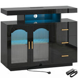 High Gloss Sideboard 100cm Wide With 2 Doors 3 Drawers And LED Lights - Velmora