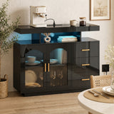 High Gloss Sideboard 100cm Wide With 2 Doors 3 Drawers And LED Lights - Velmora