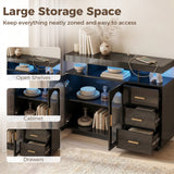High Gloss Sideboard 100cm Wide With 2 Doors 3 Drawers And LED Lights - Velmora