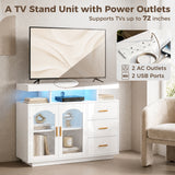 High Gloss Sideboard 100cm Wide With 2 Doors 3 Drawers And LED Lights - Velmora