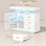 High Gloss Sideboard 100cm Wide With 2 Doors 3 Drawers And LED Lights - Velmora