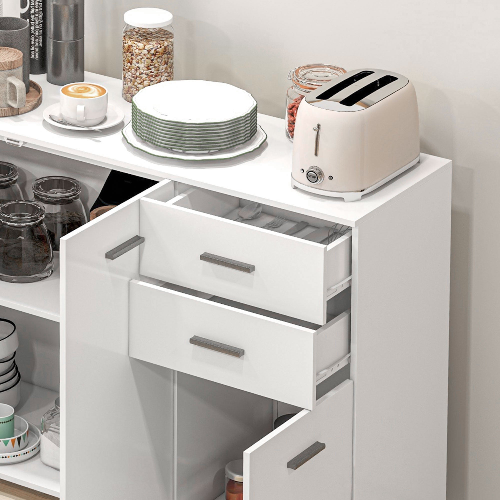 High Gloss Sideboard 106cm Wide With 3 Doors 2 Drawers And Polished Handles - Velmora