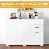 High Gloss Sideboard 106cm Wide With 3 Doors 2 Drawers And Polished Handles - Velmora
