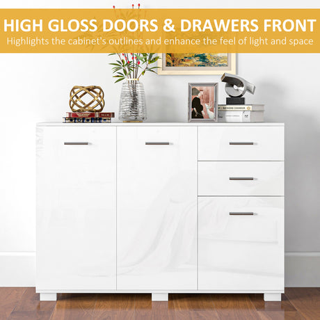 High Gloss Sideboard 106cm Wide With 3 Doors 2 Drawers And Polished Handles - Velmora