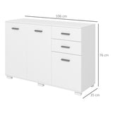 High Gloss Sideboard 106cm Wide With 3 Doors 2 Drawers And Polished Handles - Velmora