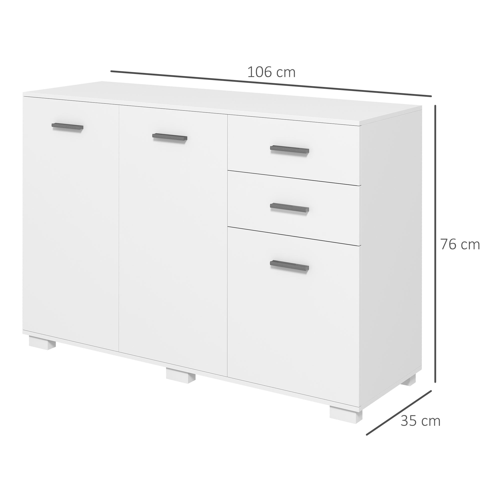 High Gloss Sideboard 106cm Wide With 3 Doors 2 Drawers And Polished Handles - Velmora