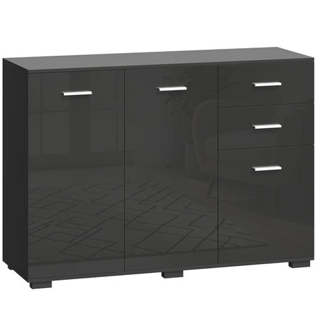 High Gloss Sideboard 106cm Wide With 3 Doors 2 Drawers And Polished Handles - Velmora