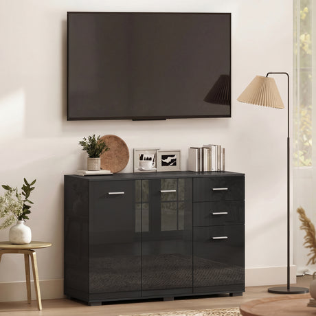High Gloss Sideboard 106cm Wide With 3 Doors 2 Drawers And Polished Handles - Velmora