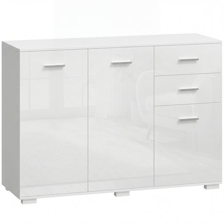 High Gloss Sideboard 106cm Wide With 3 Doors And 2 Drawers - Velmora