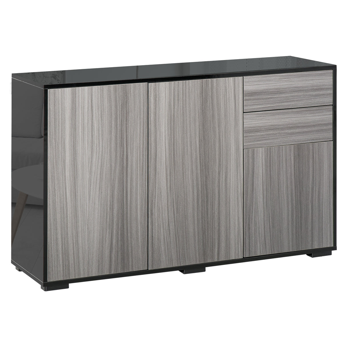 High Gloss Sideboard 117cm Wide With 3 Doors And 2 Drawers - Velmora