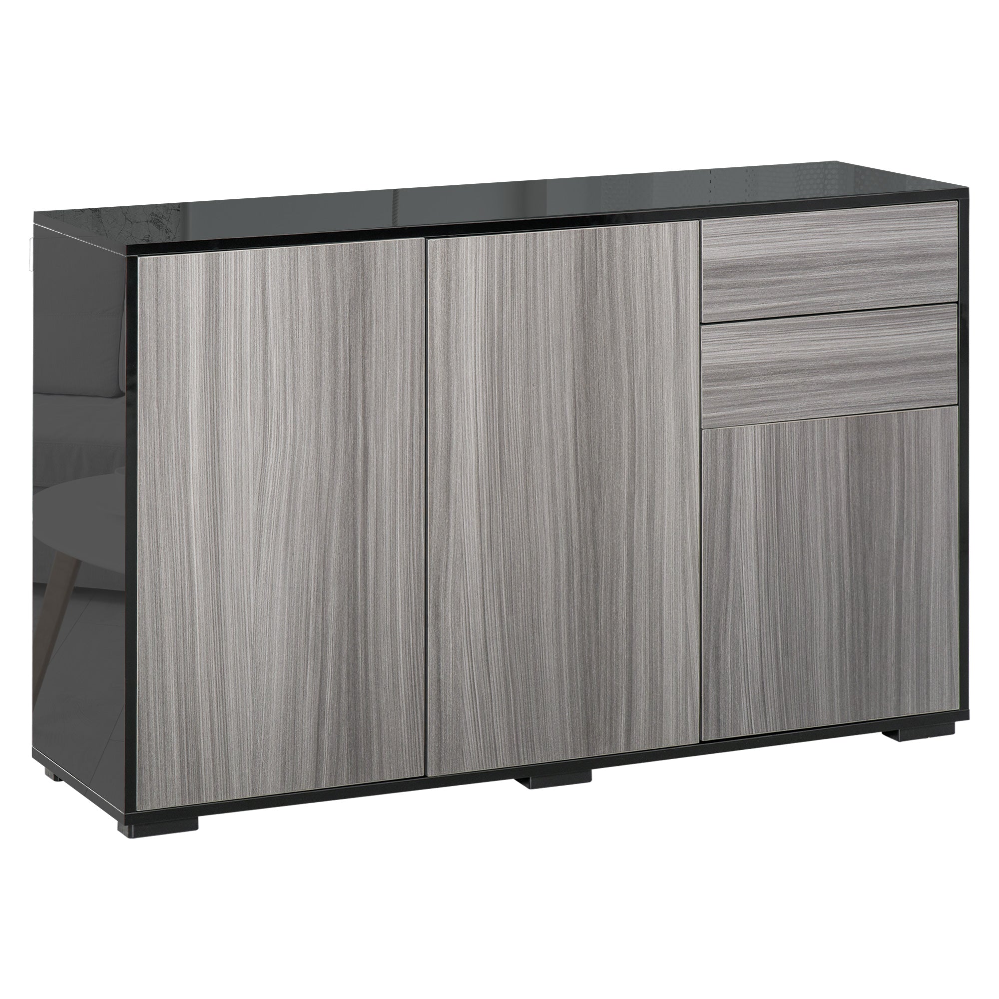 High Gloss Sideboard 117cm Wide With 3 Doors And 2 Drawers - Velmora