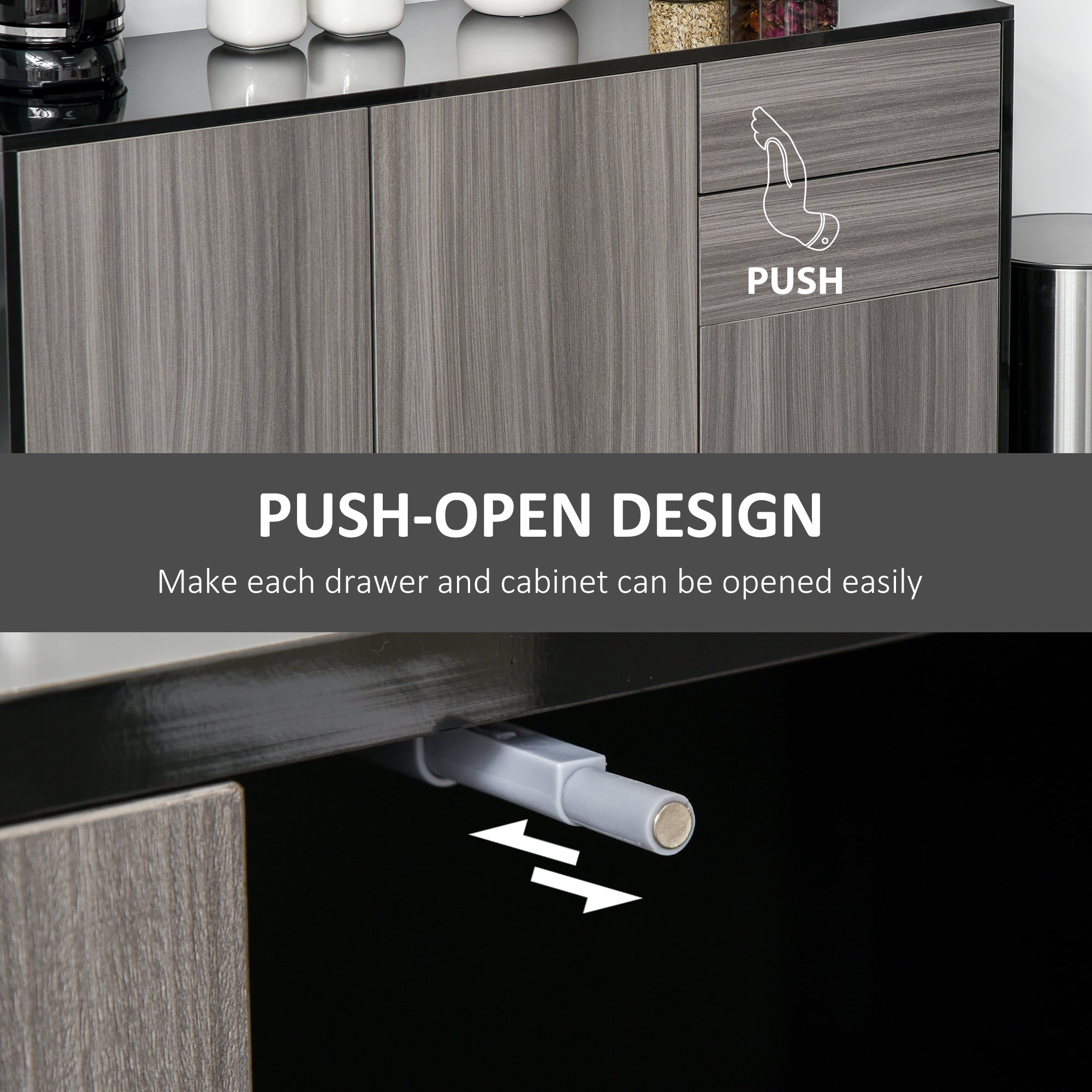 High Gloss Sideboard 117cm Wide With 3 Doors And 2 Drawers - Velmora