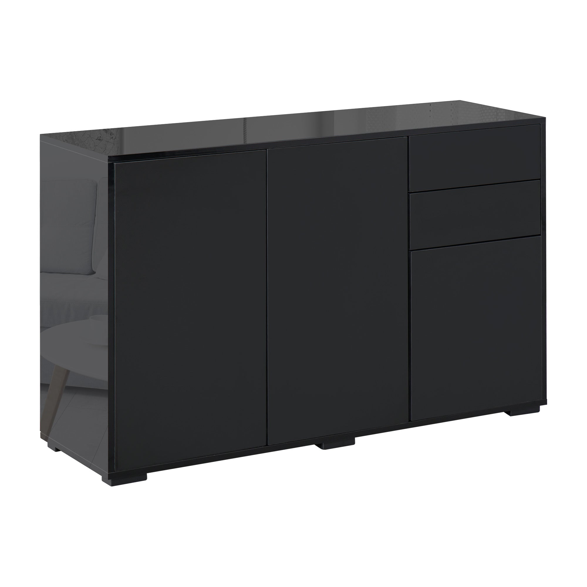 High Gloss Sideboard 117cm Wide With 3 Doors And 2 Drawers - Velmora
