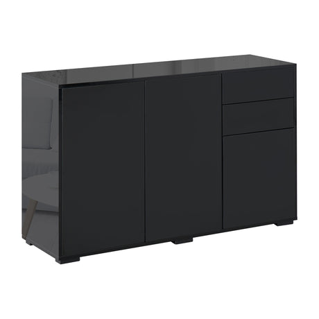 High Gloss Sideboard 117cm Wide With 3 Doors And 2 Drawers - Velmora