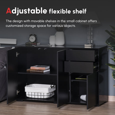 High Gloss Sideboard 117cm Wide With 3 Doors And 2 Drawers - Velmora