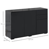 High Gloss Sideboard 117cm Wide With 3 Doors And 2 Drawers - Velmora