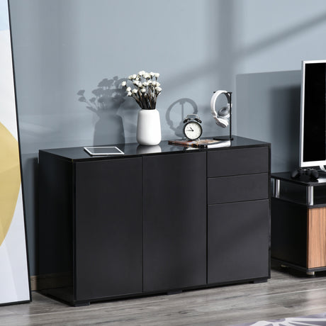 High Gloss Sideboard 117cm Wide With 3 Doors And 2 Drawers - Velmora