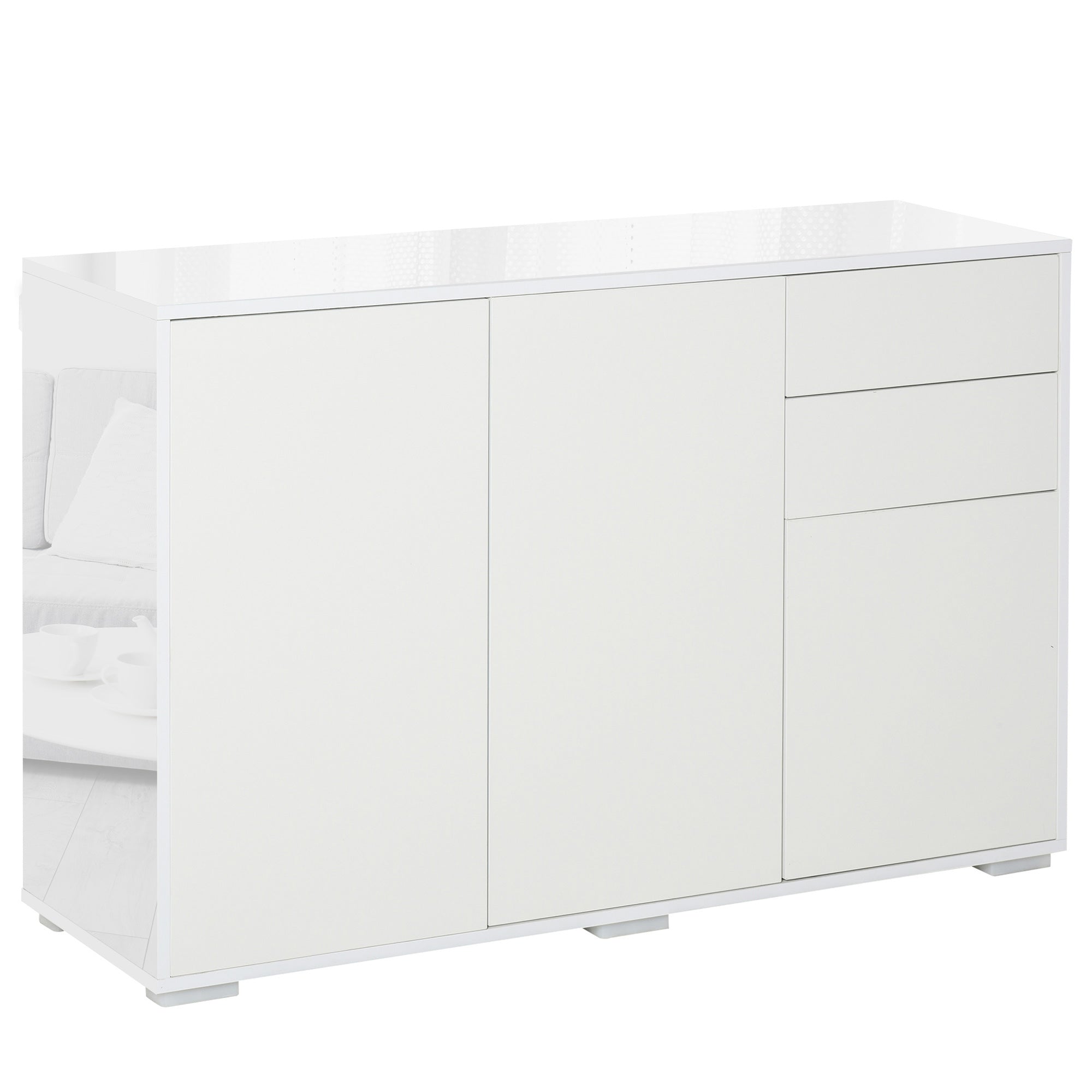 High Gloss Sideboard 117cm Wide With 3 Doors And 2 Drawers - Velmora