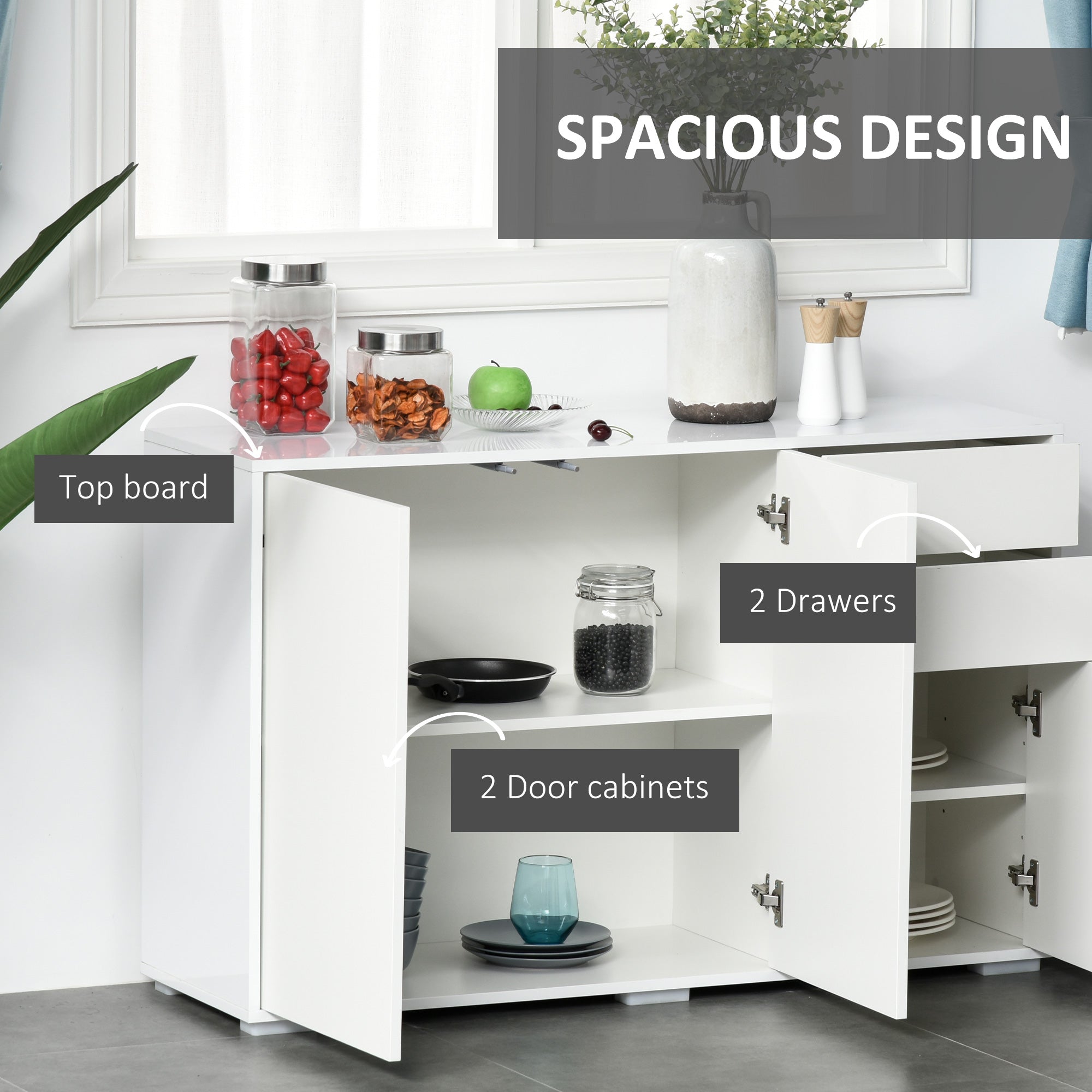 High Gloss Sideboard 117cm Wide With 3 Doors And 2 Drawers - Velmora